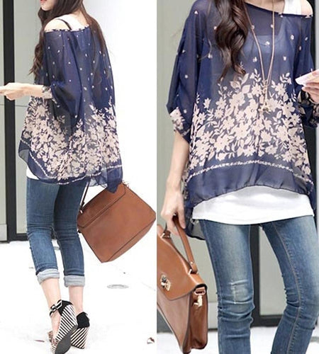 Womens Loose Fit Navy Batwing Tunic