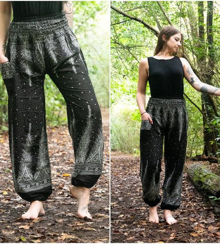 Black PEACOCK Women Harem Pants Boho Pants Hippie Pants