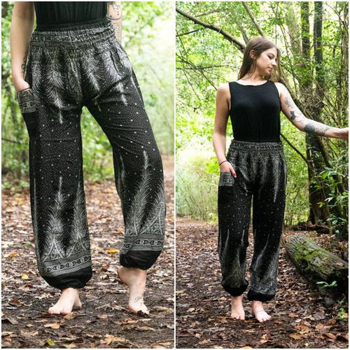 Load image into Gallery viewer, Black PEACOCK Women Harem Pants Boho Pants Hippie Pants
